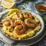 Spicy Garlic Lemon Butter Shrimp with Parmesan Corn Polenta