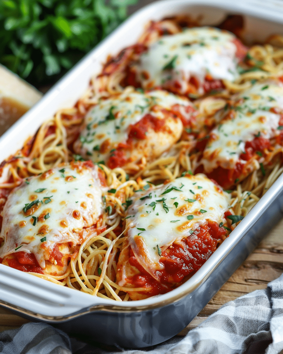Oven Baked Chicken Parmesan and Spaghetti