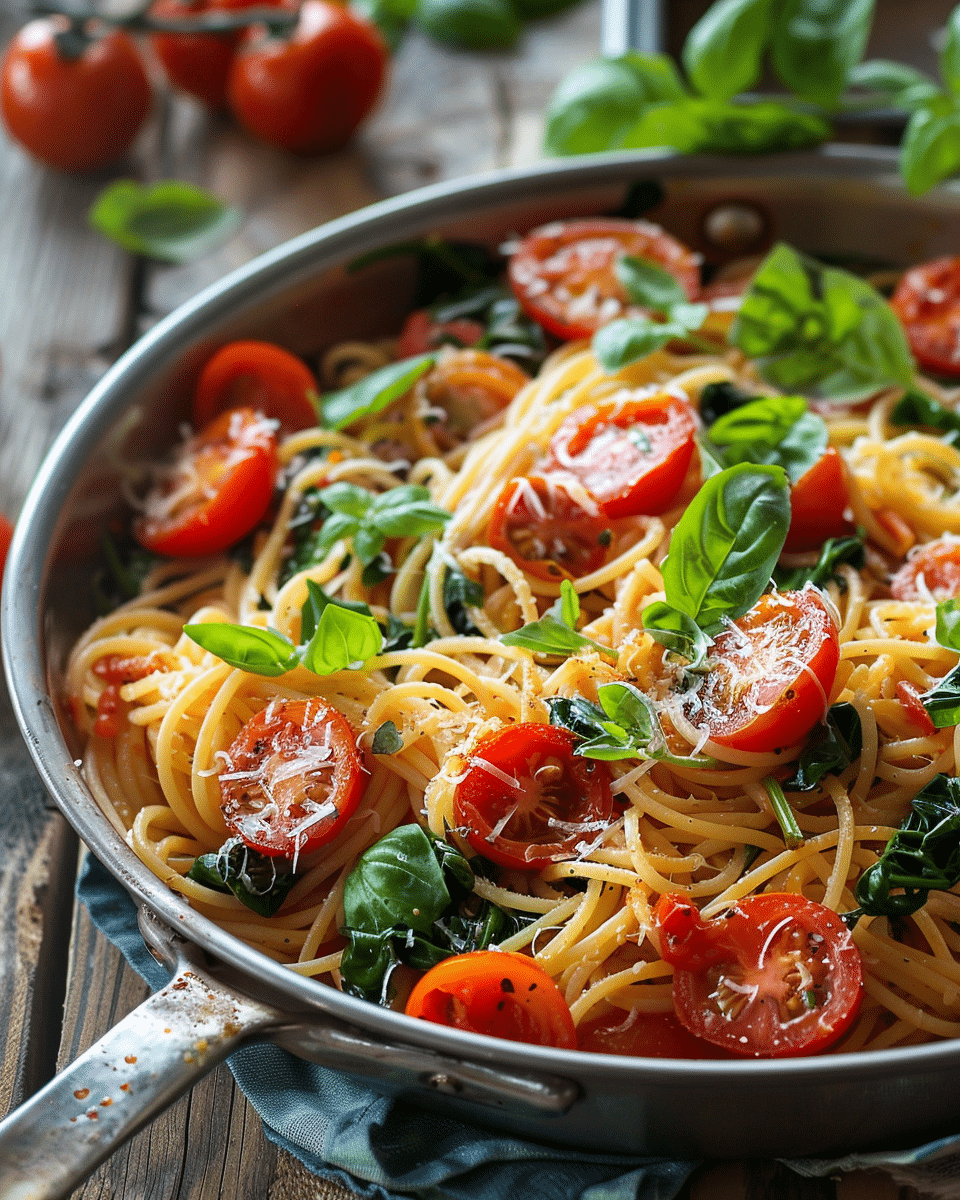 Burst Tomato Pasta with Spinach