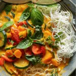 Saucy Coconut Curry with Rice Noodles and Garden Vegetables