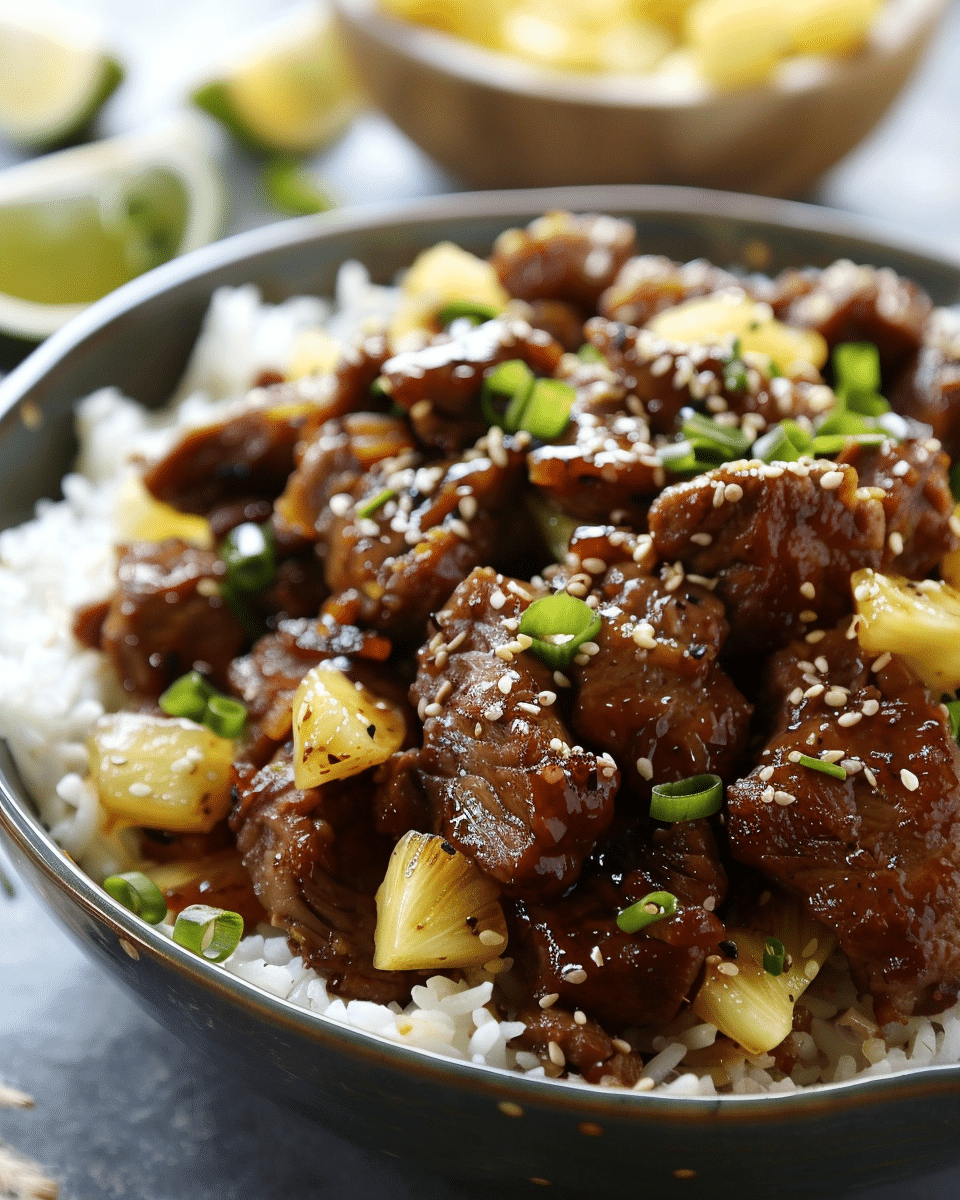 20 Minute Sticky Ginger Sesame Pineapple Beef