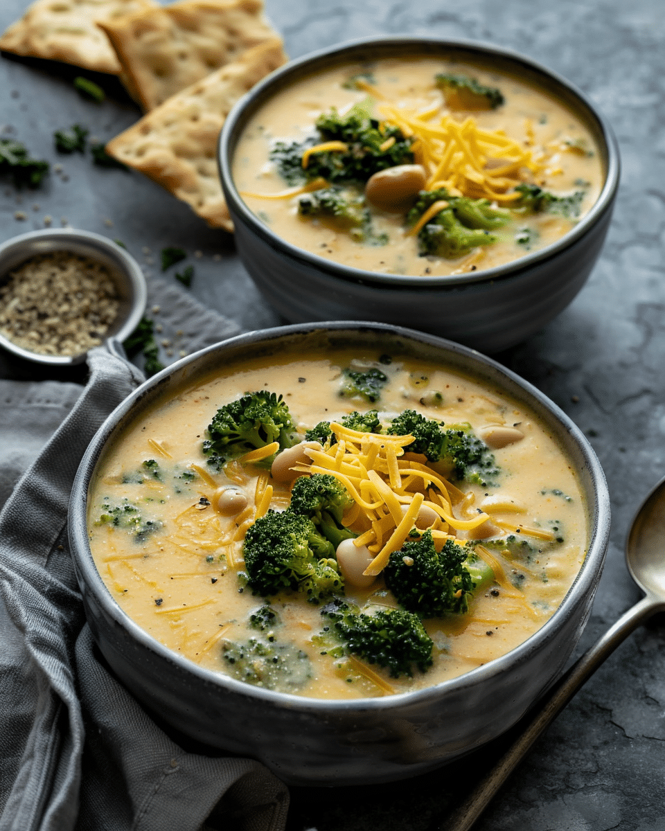 Slow Cooker Broccoli, Cheddar and White Bean Soup Recipe