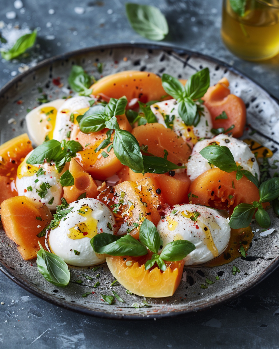 Burrata Salad with Melon & Hot Honey