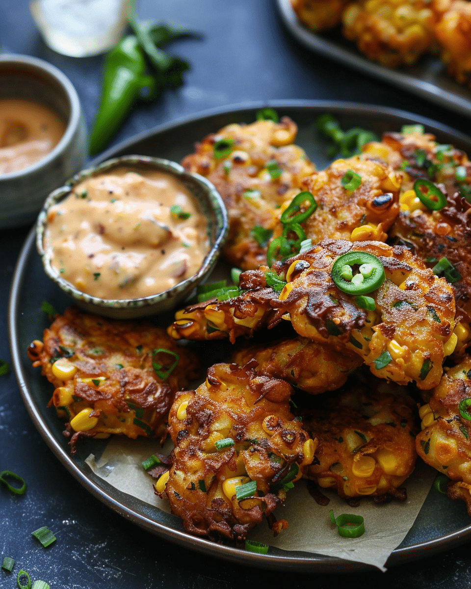 Jalapeño Garlic Corn Fritters with Chipotle Aioli