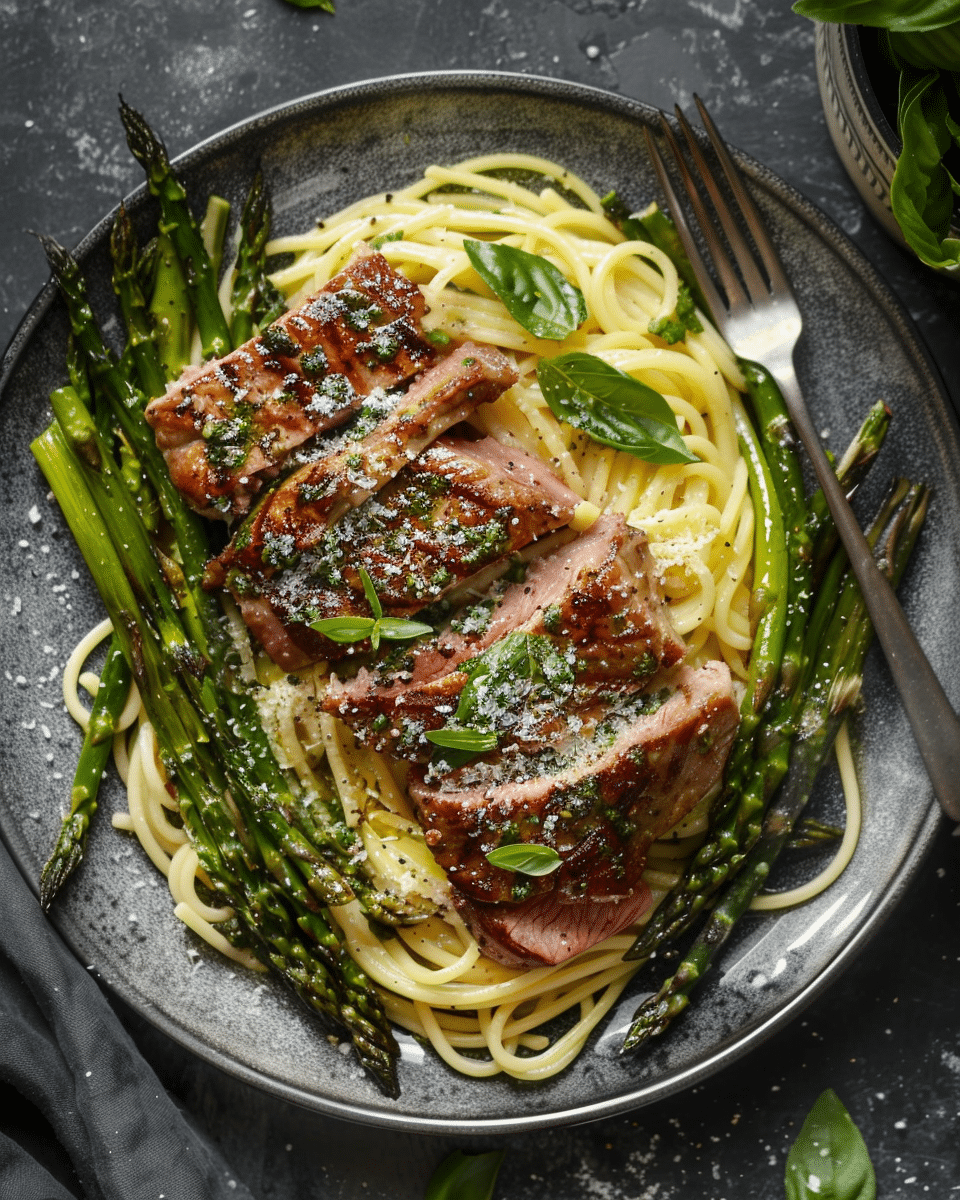 Veal Saltimbocca with Roasted Asparagus & Pasta