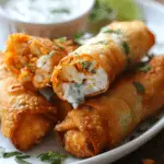 Baked Buffalo Chicken Egg Rolls with Cilantro Lime Ranch