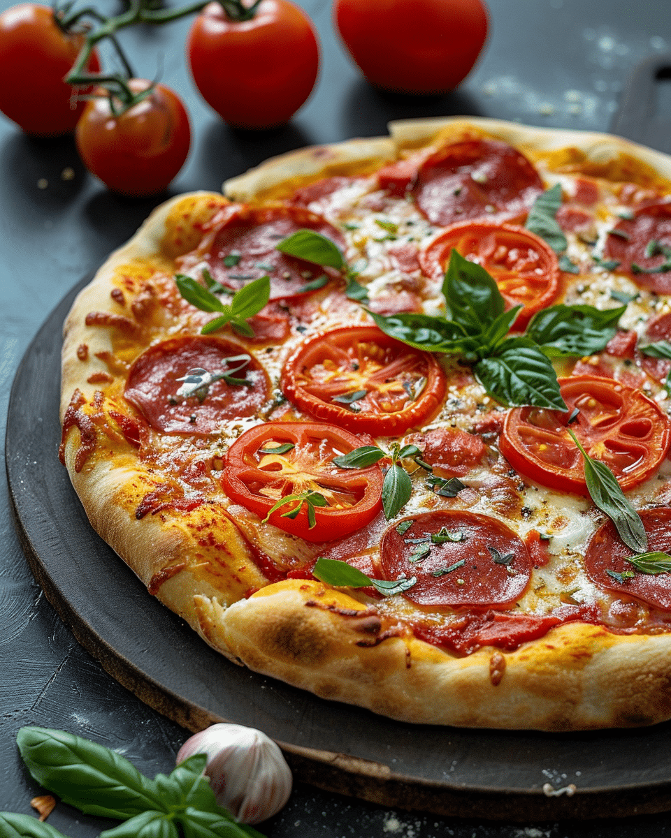 Tomato Burrata Pepperoni Pizza Dip
