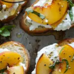 Peach Burrata Parmesan Crusted Crostini with Hot Honey