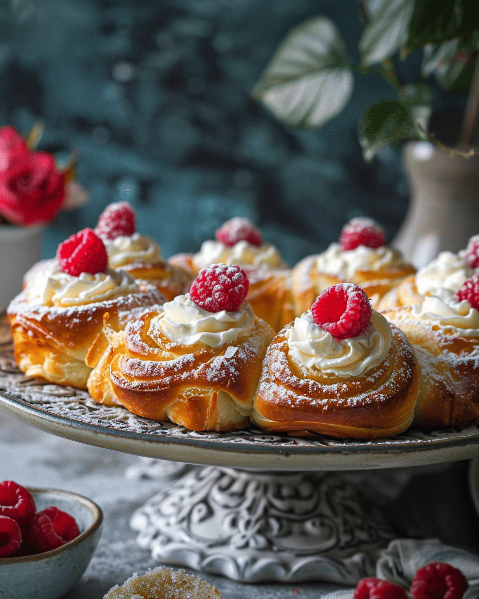 Raspberry Lemon Brioche Rolls with Whipped Ricotta Cream