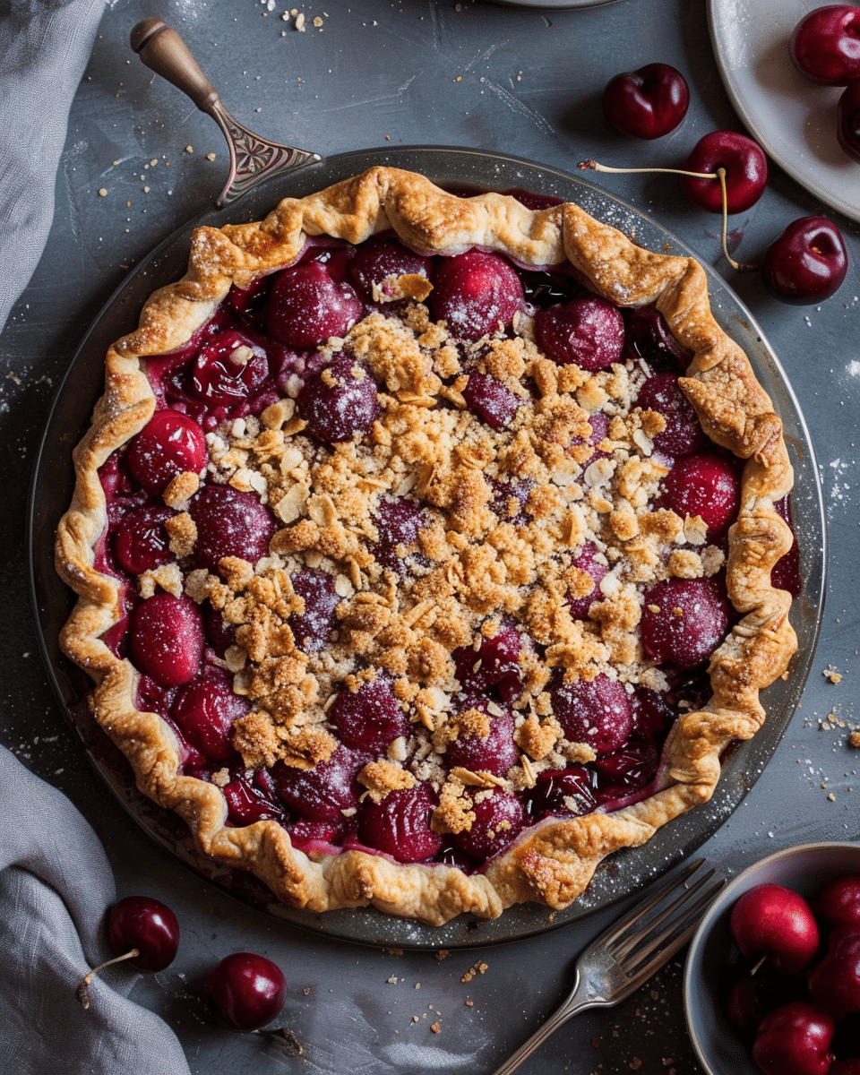 Roasted Cherry Ricotta Crumble Galette Recipe