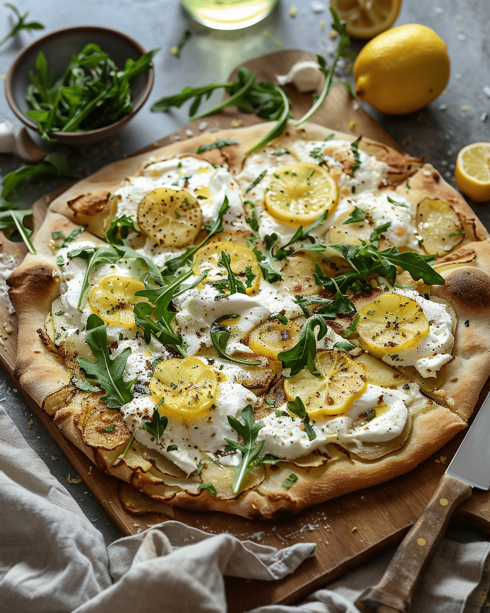 Burrata Potato Pizza with Peppery Lemon Arugula