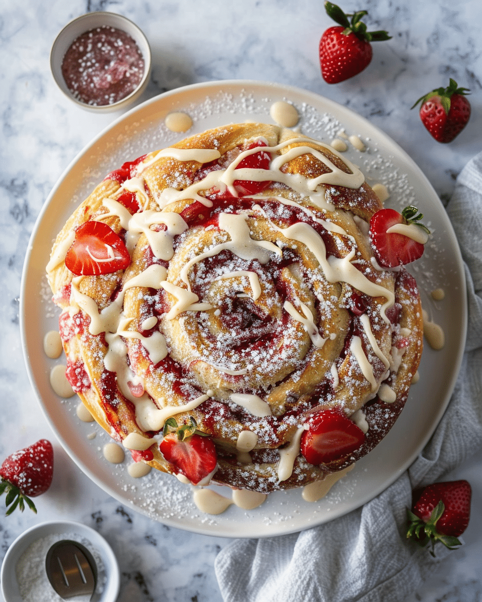 No Knead Strawberry Cinnamon Roll