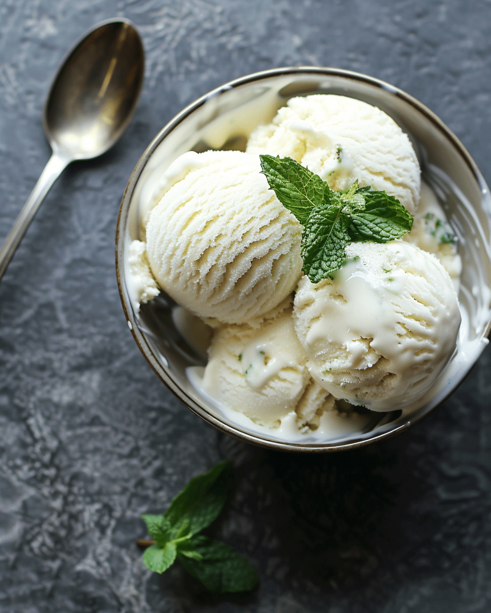 No Churn Minted White Chocolate Swirled Ice Cream