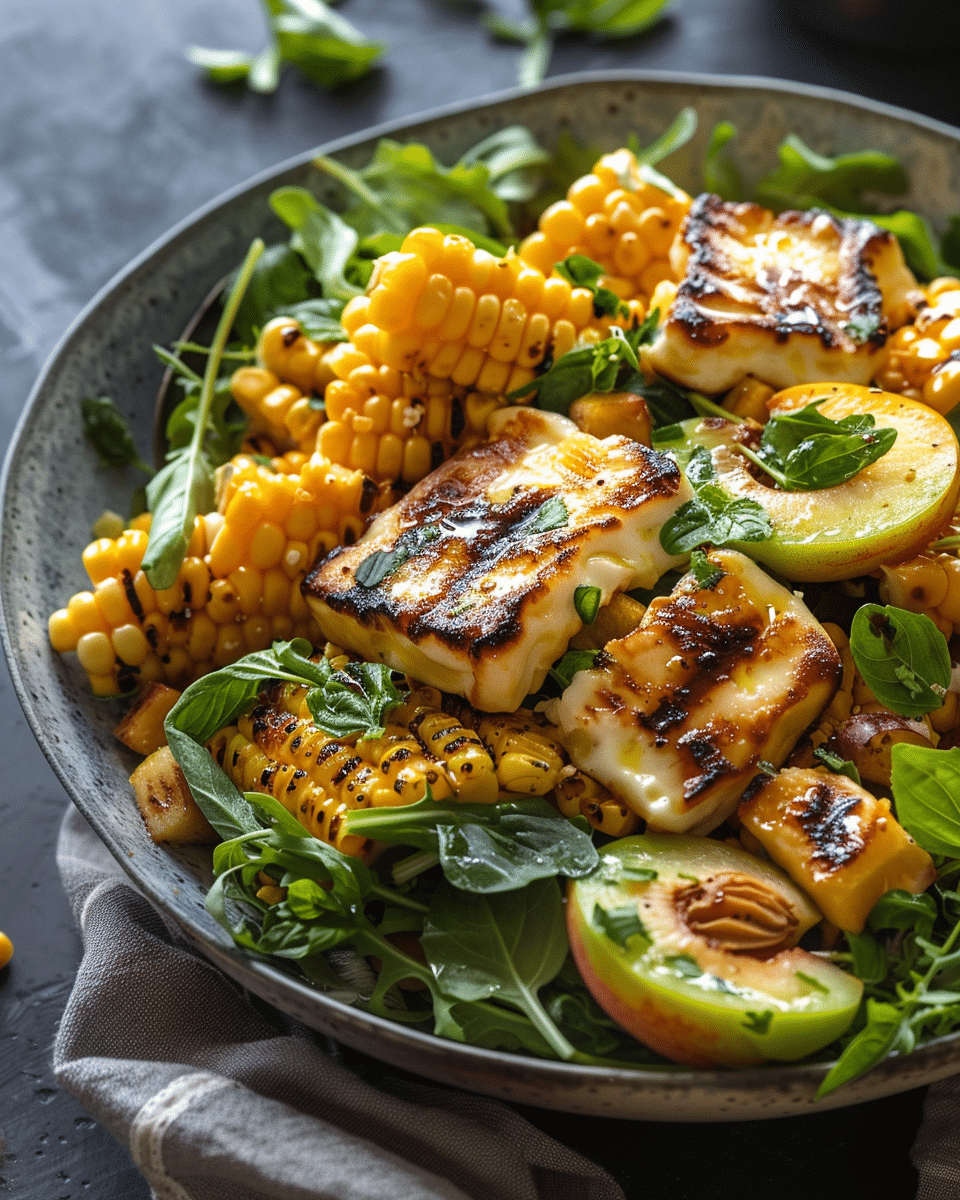 Grilled Halloumi, Corn & Nectarine Salad