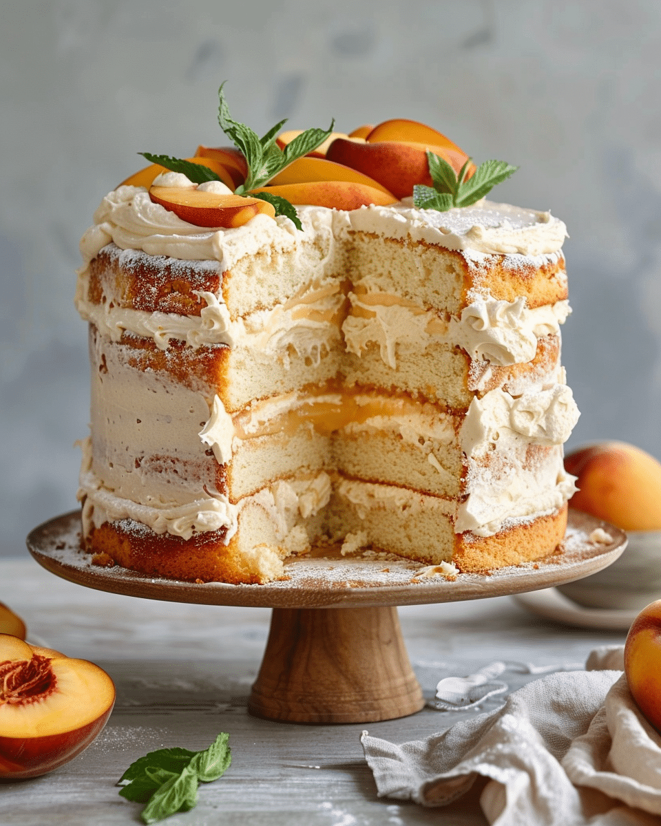 Peach Ricotta Layer Cake with Browned Butter Buttercream