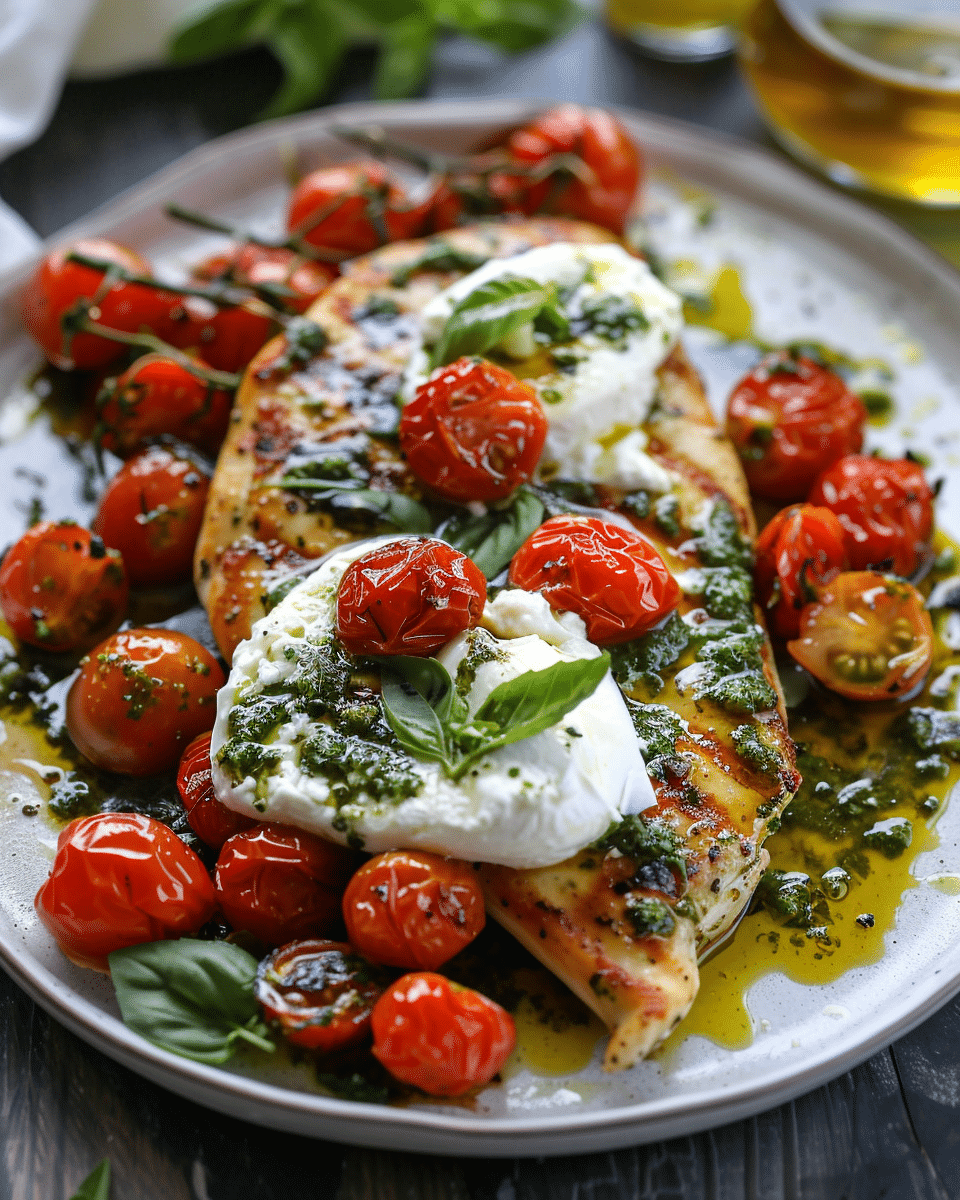Pesto Chicken Saltimbocca with Burst Tomatoes and Burrata Recipe