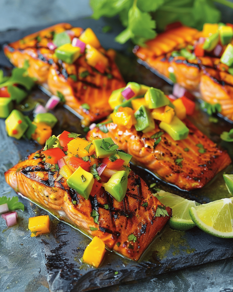 Chili Lime Grilled Salmon with Mango Avocado Salsa