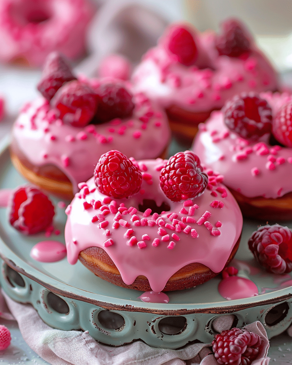 Chocolate Raspberry Donuts with Raspberry Glaze