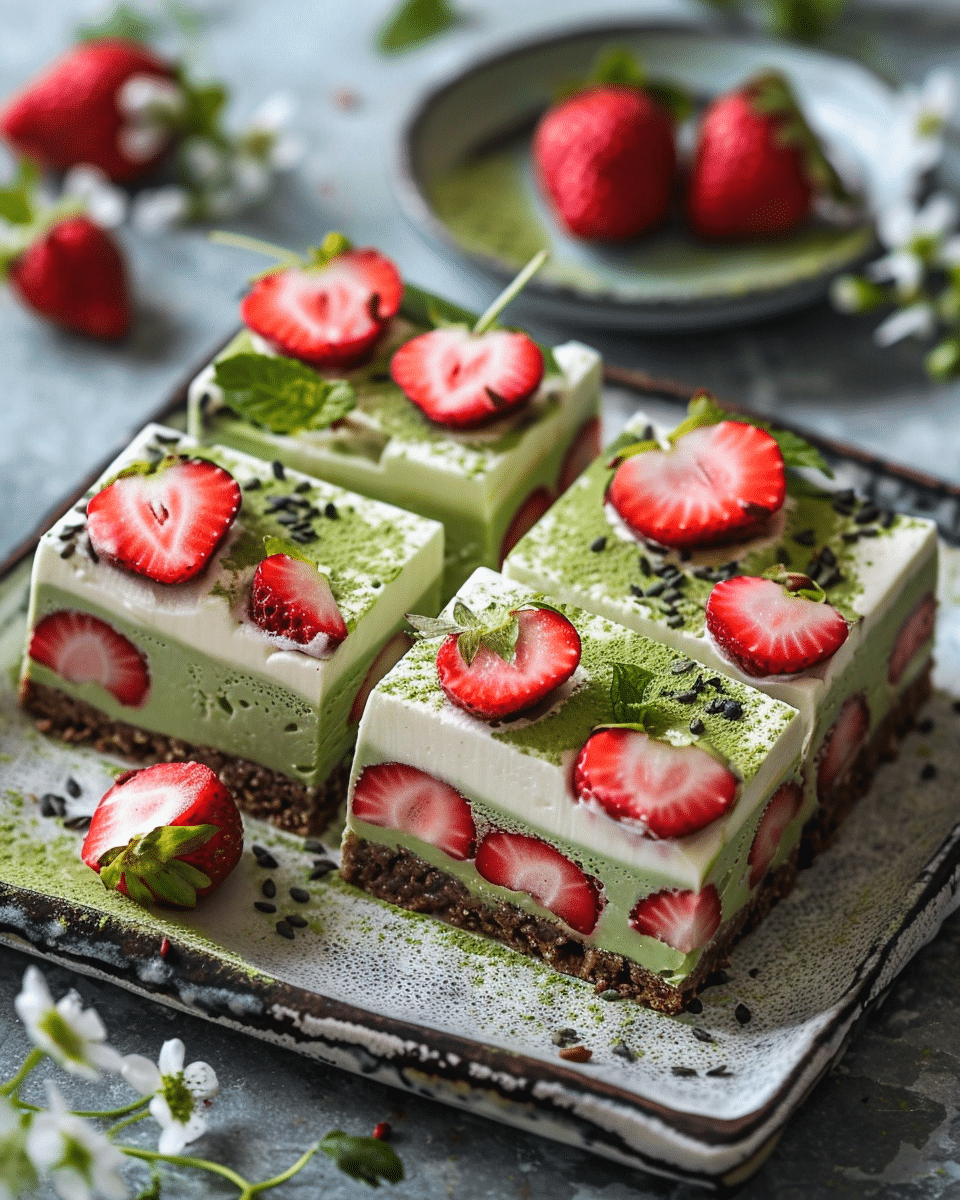 Matcha Strawberry Cream Bars