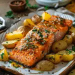 Baked Salmon and Potatoes with Patatas Bravas Sauce Recipe