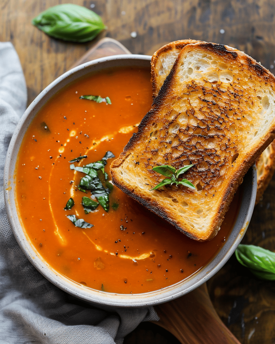Gouda Grilled Cheese and Basil-Tomato Soup