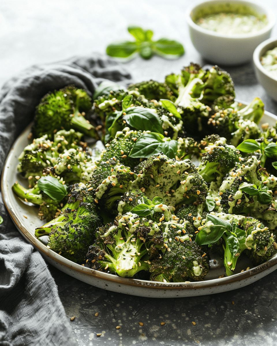 Roasted Broccoli with Basil Tahini Sauce