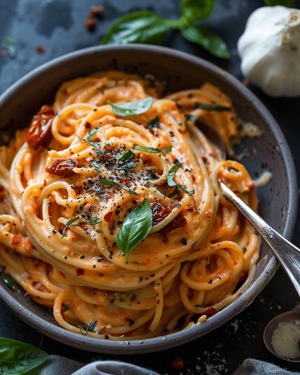 Sun-Dried Tomato Cream Sauce with Spaghetti