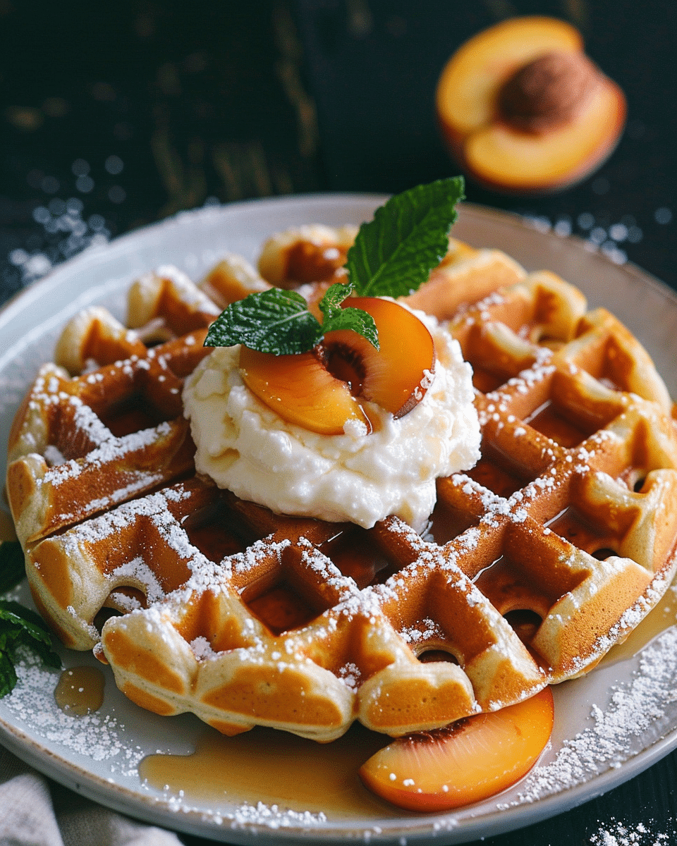 Brown Butter Waffles with Macerated Peaches