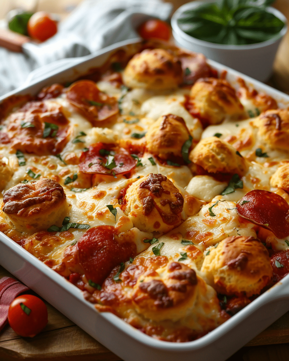 Bubble Up Pizza Casserole with Biscuits