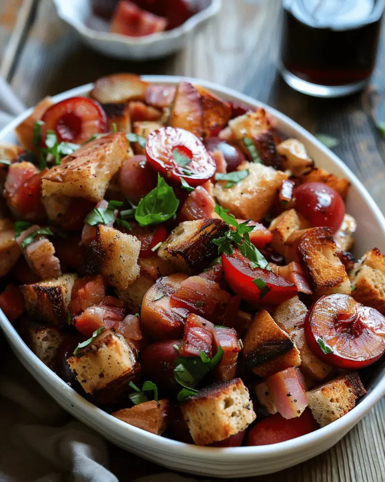 Grilled Plum & Pancetta Panzanella Salad | TheFamilyCooking