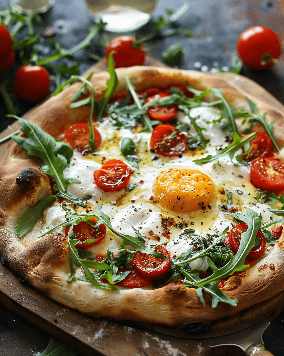 Tomato Confit Burrata & Arugula Pizza