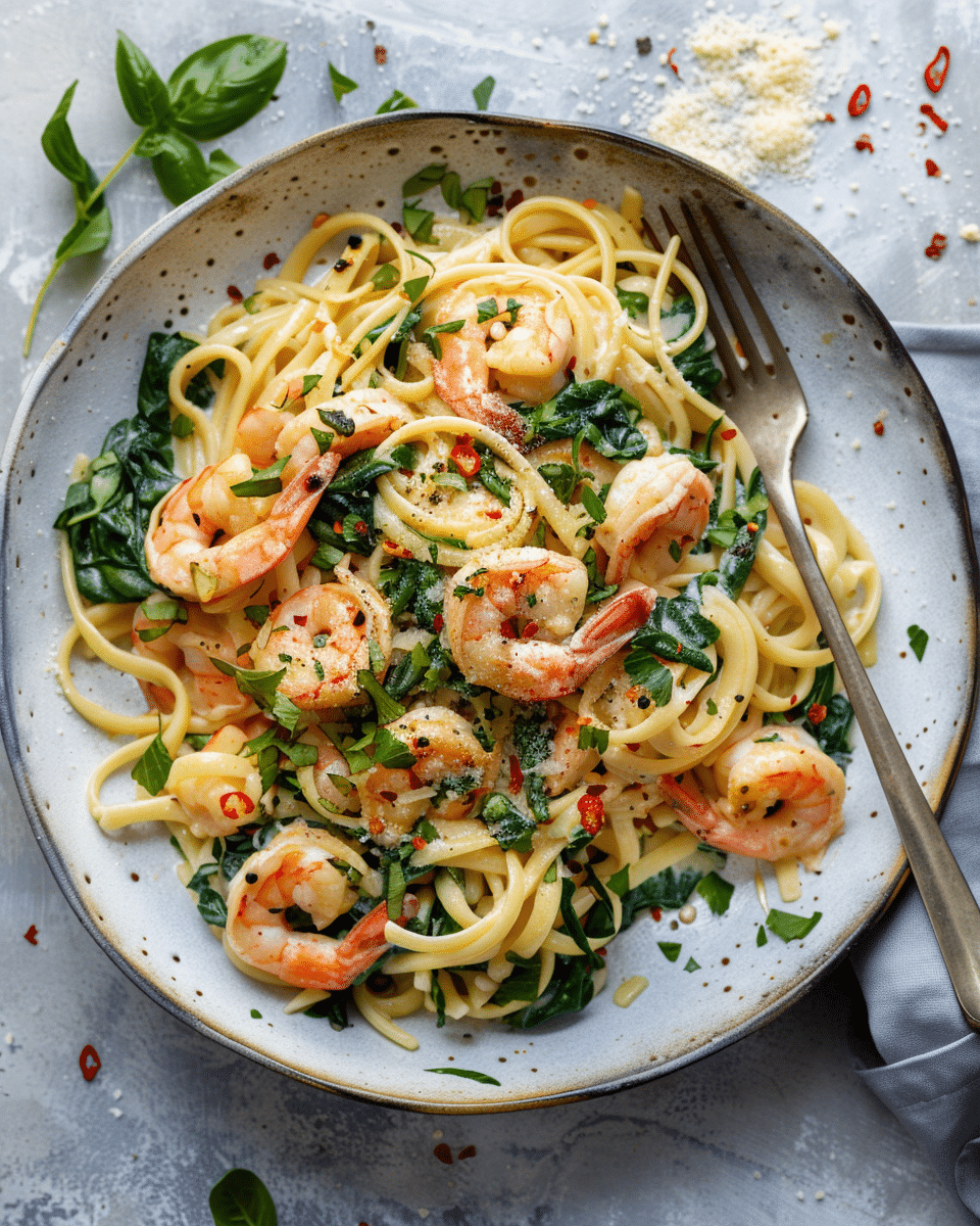 Creamy Prawn and Spinach Pasta