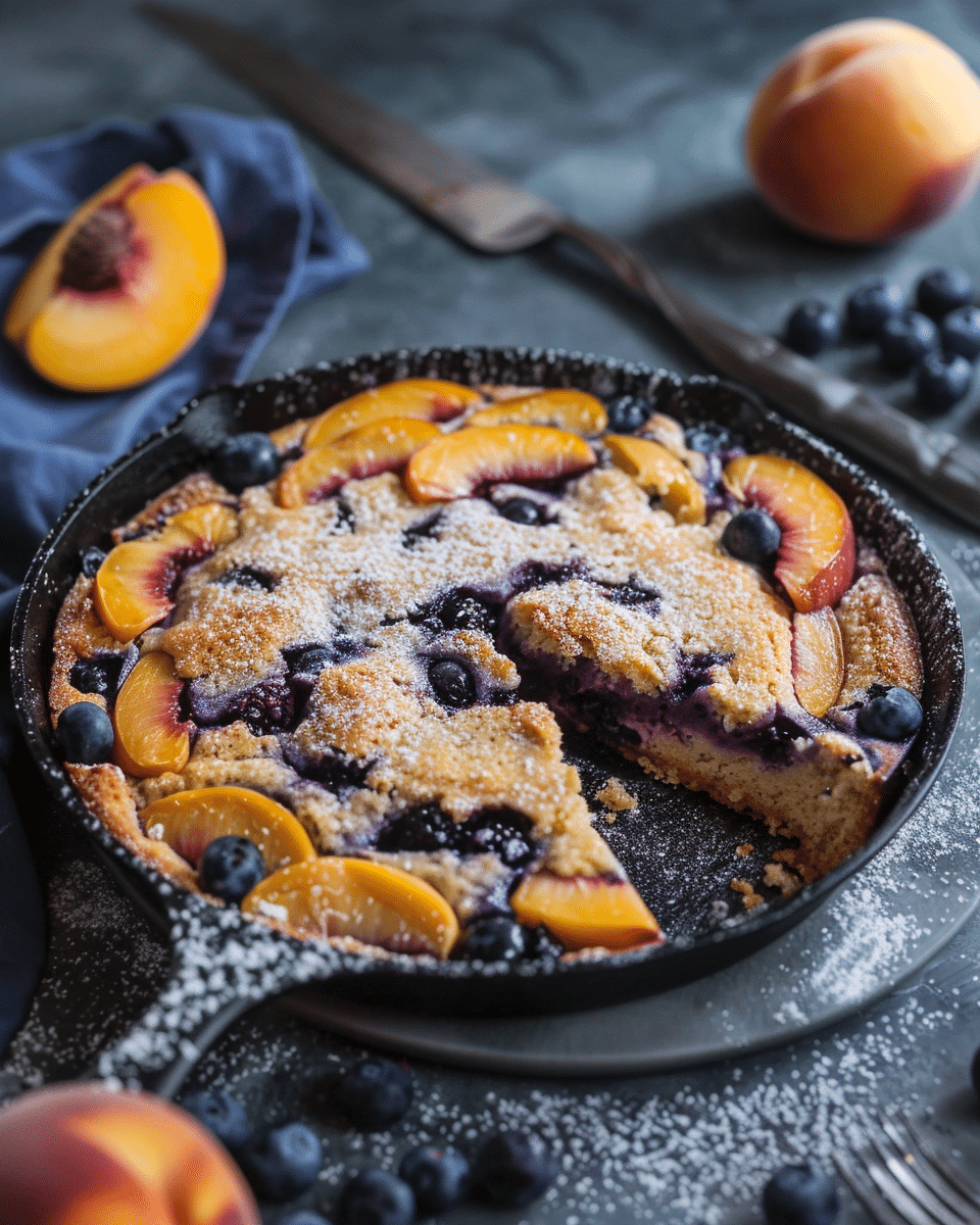 Blueberry Peach Cornmeal Skillet Cake