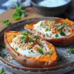 Baked Breakfast Sweet Potatoes with Yogurt