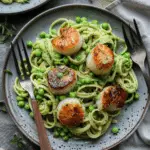 Pea Pesto Pasta with Brown Butter Scallops Recipe