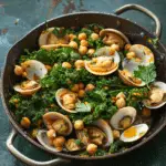 Clams with Sofrito, Kale and Smoky Chickpeas