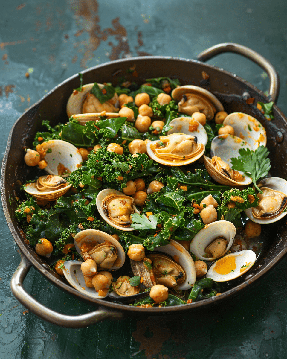 Clams with Sofrito, Kale and Smoky Chickpeas