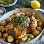 Lemon and Thyme Roast Chicken and Potatoes with Salsa Verde