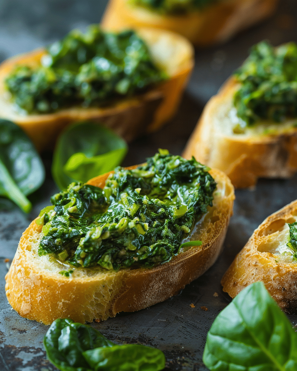 Spinach Olive Dip Crostini