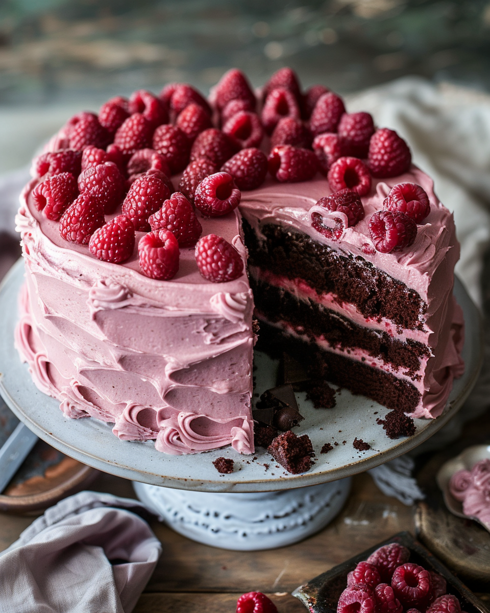 Chocolate Cake with Raspberry Cream Cheese