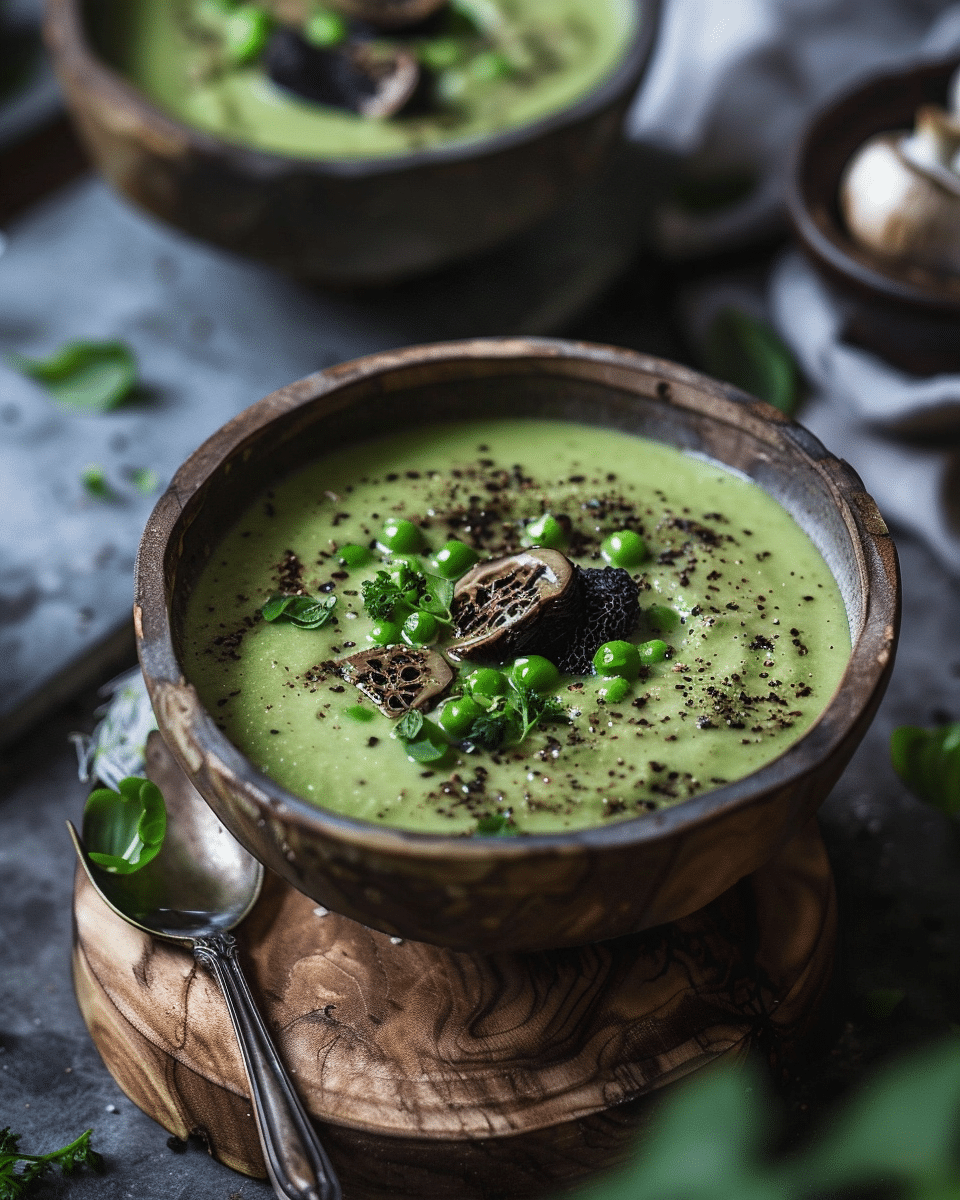 Pea Soup with Morel Mushroom Cream