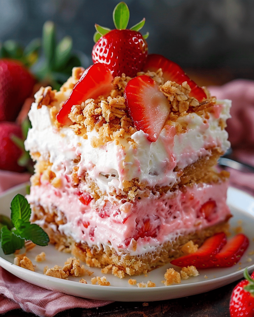 Strawberry Crunch Poke Cake