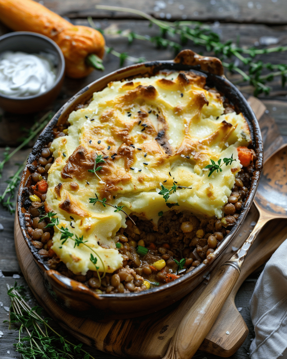 Vegan Lentil Shepherd’s Pie with Cauliflower Purée