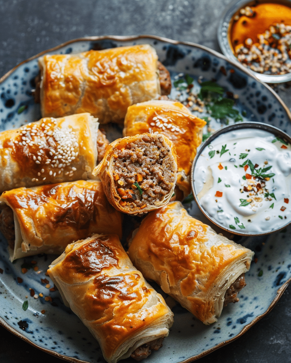 Lamb Sausage Rolls with Harissa Yogurt Recipe