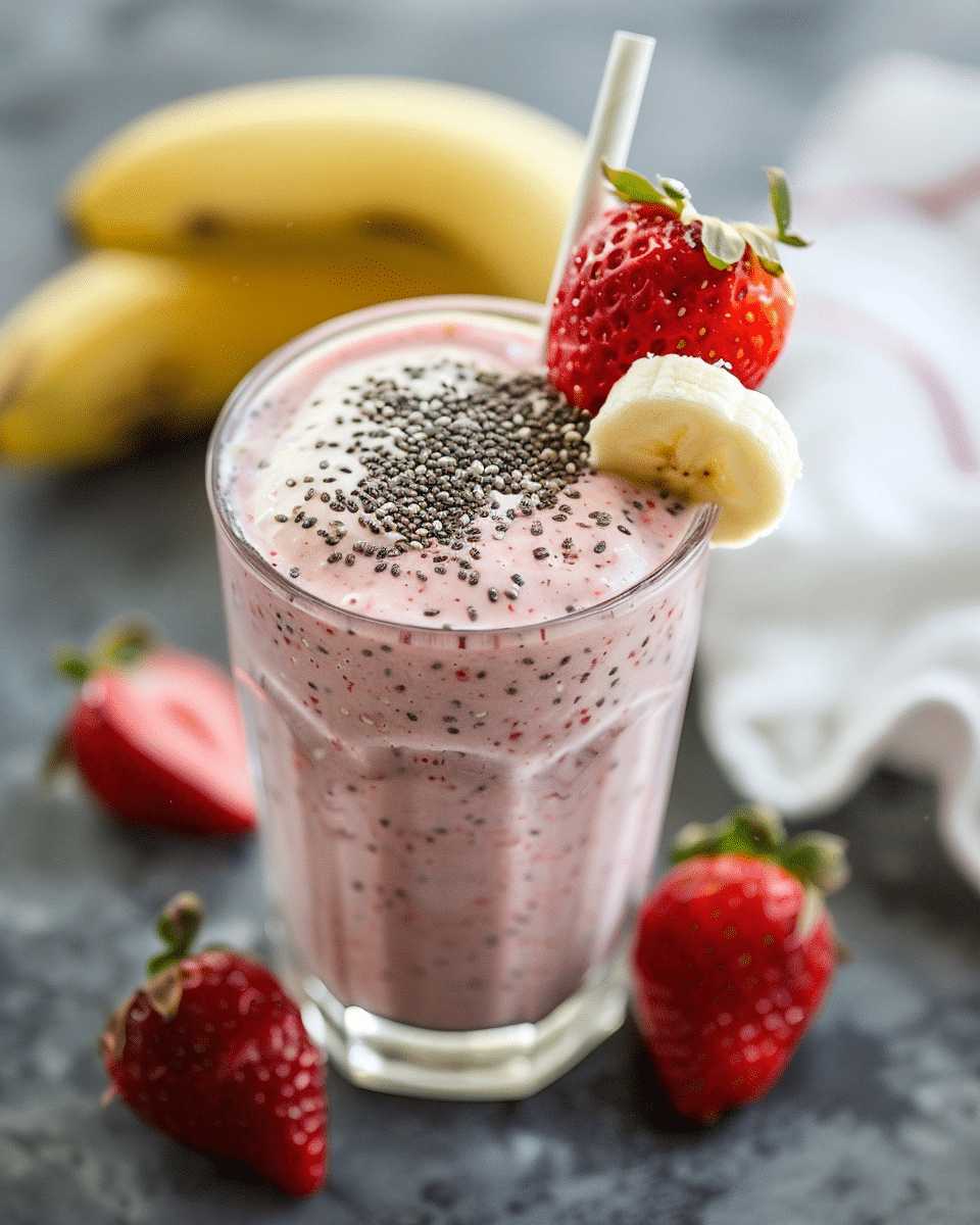 Strawberry Banana Chia Seed Smoothie with Greek Yogurt Recipe