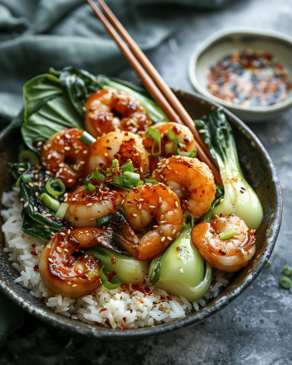 Spicy Shrimp Bowls with Bok Choy and Chili Crisp