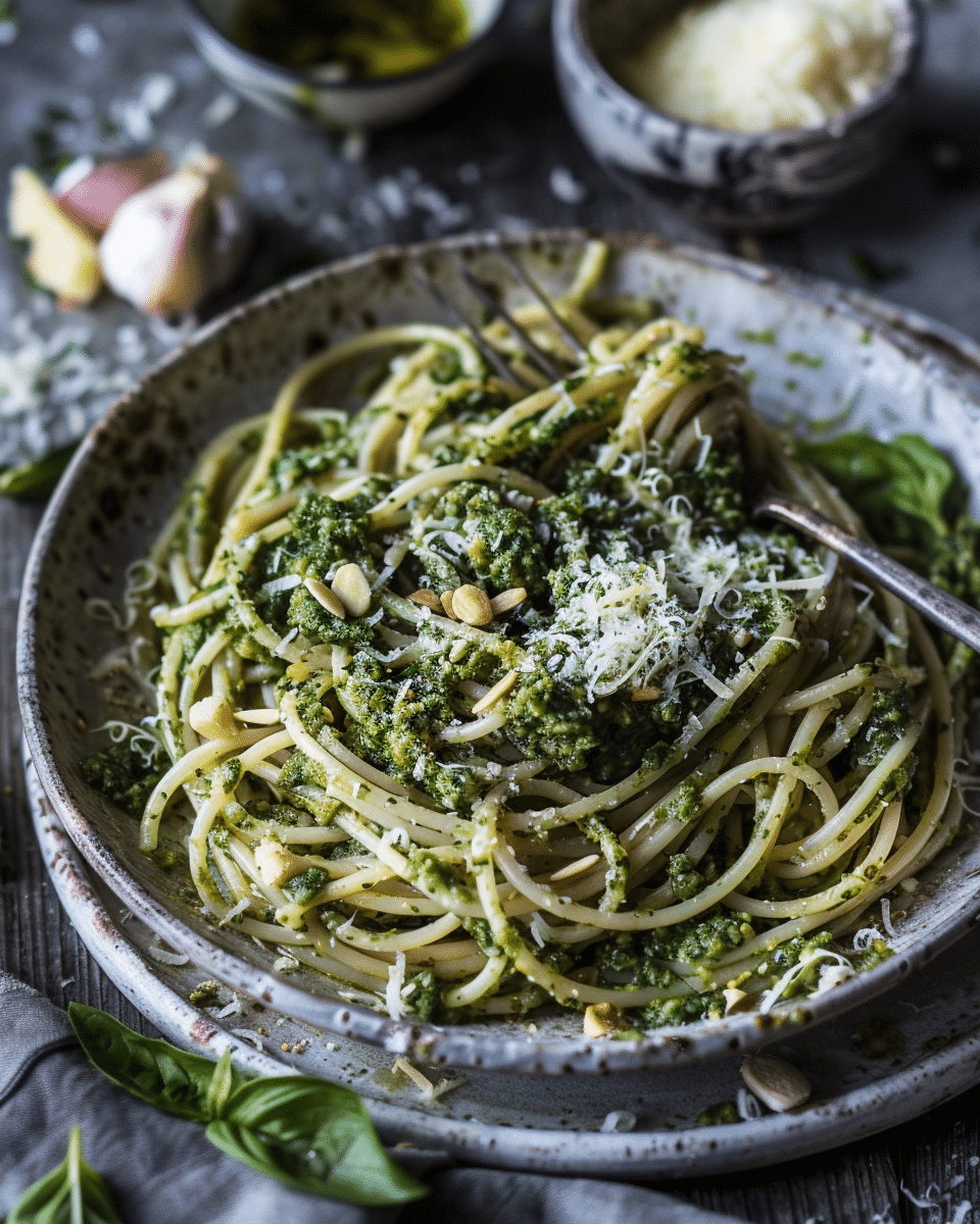 Linguine with Pumpkin Seed Kale Pesto