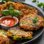 Zucchini Fritters with Sweet Pepper Sauce