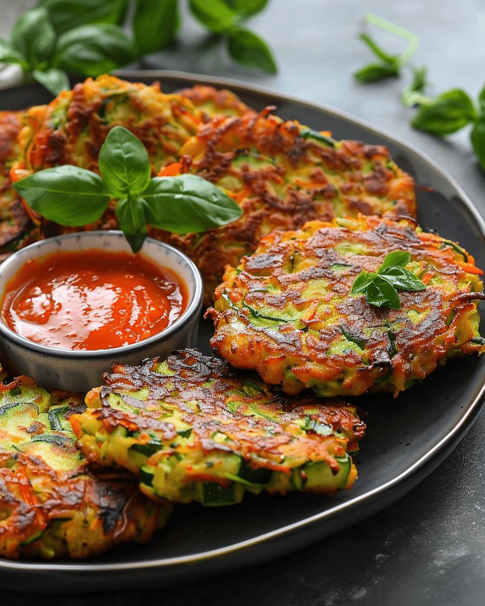 Zucchini Fritters with Sweet Pepper Sauce