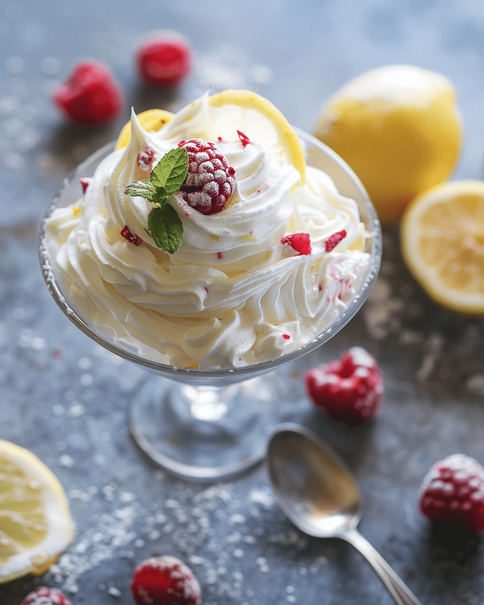 Lemon Fool with Raspberries and Rose Whipped Cream